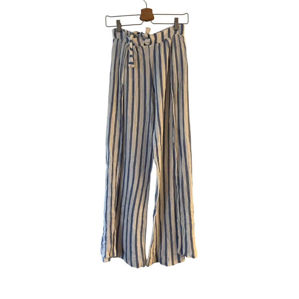 BECCA Getaway Swim Cover-Up Pants Size M Blue Stripe Flyaway Tulip Split Side